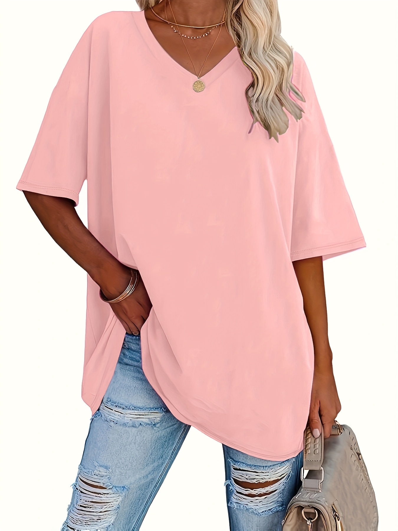 Plus Size, Plus Size Women's Solid Color T-Shirt