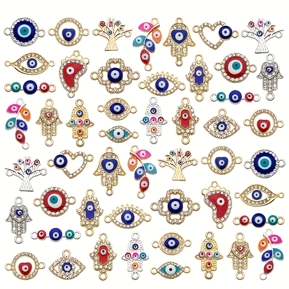 E-shop 30 Stück "Böses Auge" Anhänger Set mit Strasssteinen - Schmuckherstellung Sortierte Legierungsperlen für Armbänder, Ohrringe und Halsketten