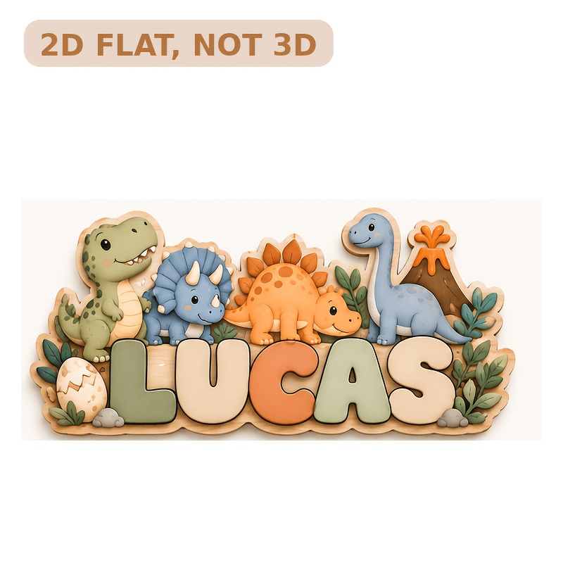 TEMU Panneau de porte en bois personnalisé avec nom, décoration de nom imprimée en couleur plate 2D, animaux multi-stylés, dinosaures, véhicules