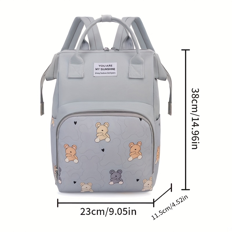 Mochila para Pañales de Mamá con Estampado de Oso, Bolsillo Aislante y Correas para Cochecito, Ideal para Trabajo, Viajes y Vacaciones - Imagen 5