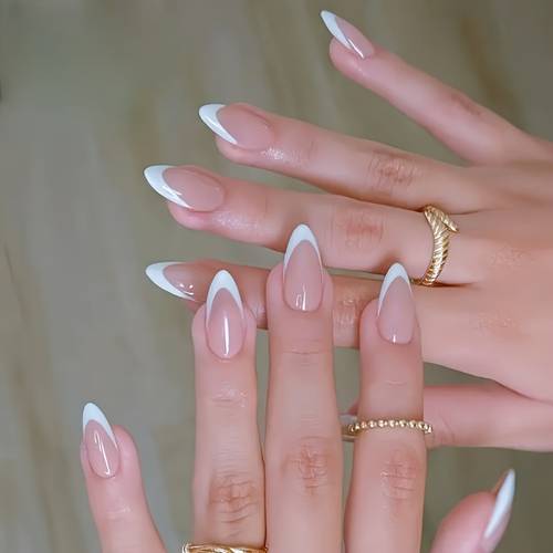 24pcs, Style Y2K, Faux Ongles Français, Courtes à Moyennes Longueurs, Ongles Amande à Presser, Couleurs Unies et Assorties, Adaptés aux Fêtes et au Port Quotidien, avec Outils Inclus, Cadeau Idéal pour Femmes et
