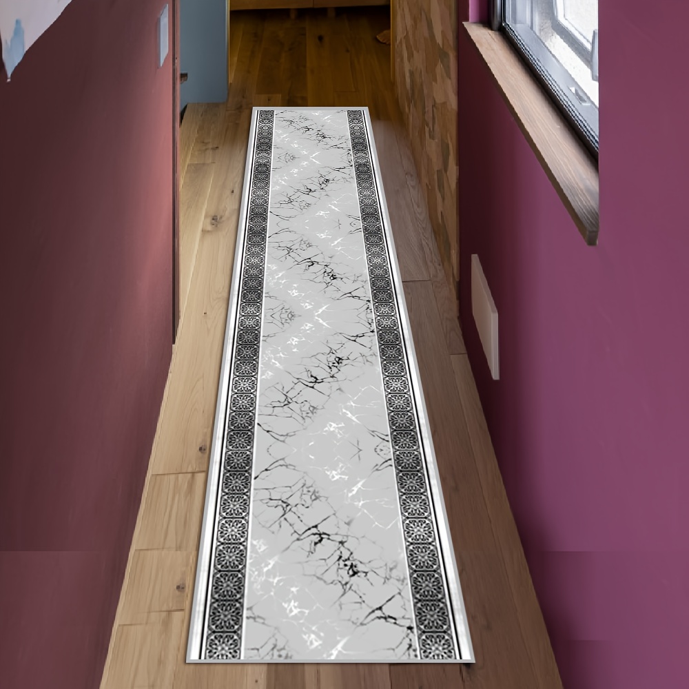 Image of [golden Rhinestone Velvet] 1pc, Printed Design Mats, Laundry Rugs, Modern Art Design Long Hallway Carpets, Non-slip Kitchen Mat, Suitable For Villa, Hotel Decor Carpet, Marble Crack Laundry Room Rug