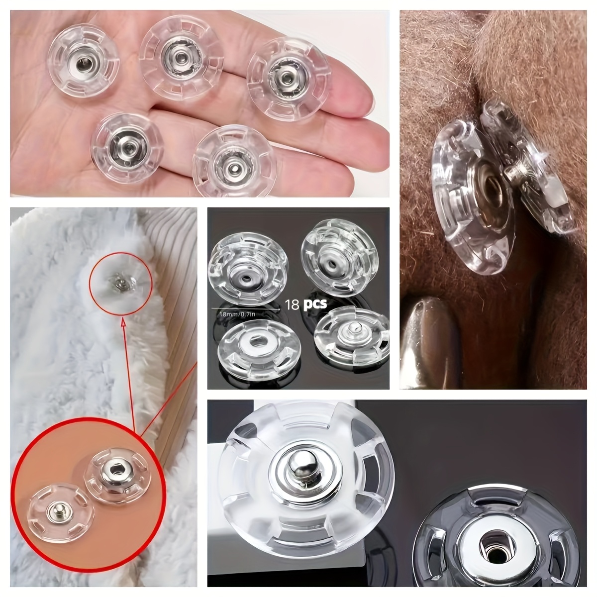 TEMU 8/18pcs Botones Grandes Transparentes Invisibles - Botones de Plástico Duraderos para Chaquetas, Abrigos, Suéteres y Artesanías DIY - Cierres