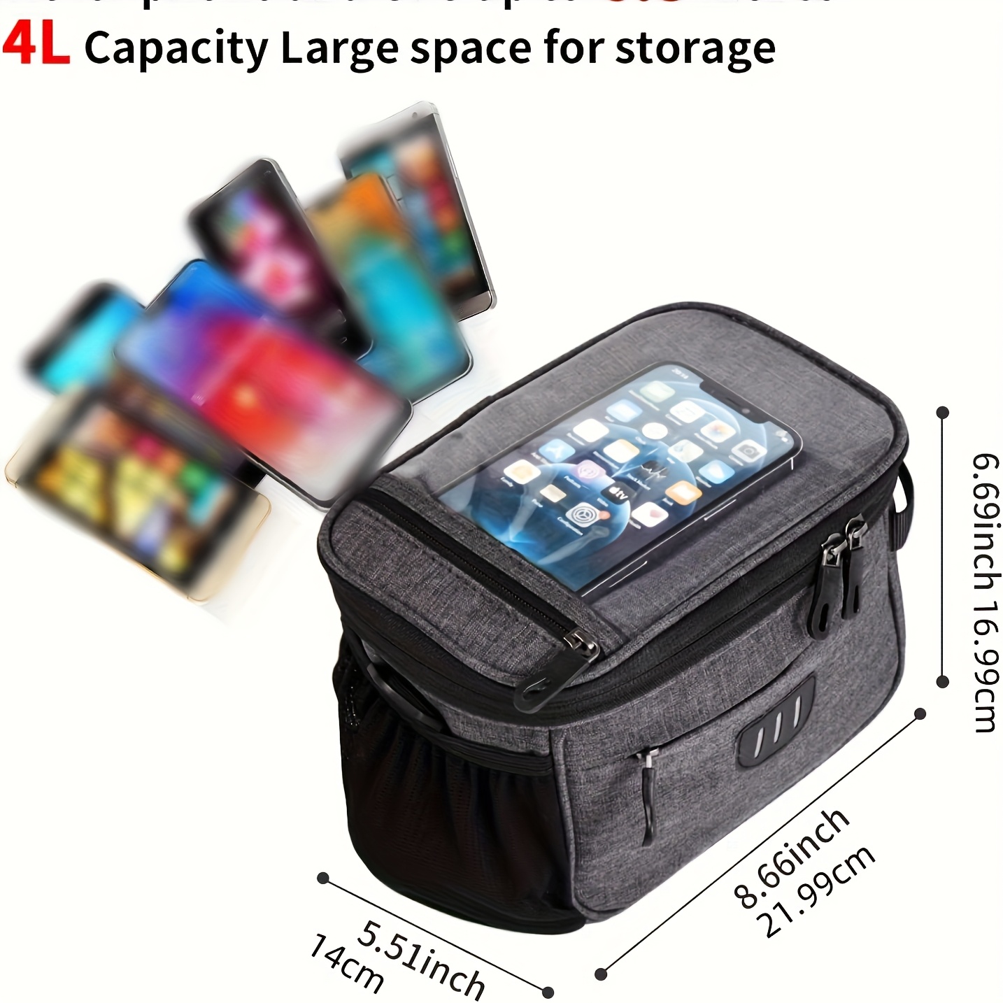 TEMU 1pc 6.5 Inch Transparent Pouch With Shoulder Strap, Bike Handlebar Bag, Large Bicycle Front Storage Pouch Bag