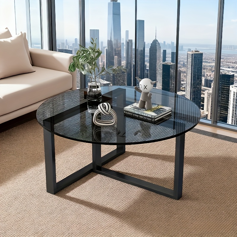Mesa de centro moderna minimalista de vidrio con estructura de metal - Tapa de vidrio templado transparente, diseño robusto en forma de A, fácil montaje, no necesita electricidad, ahorra espacio para salas de estar pequeñas, apartamentos, oficinas - Estilo clásico, muebles para apartamentos