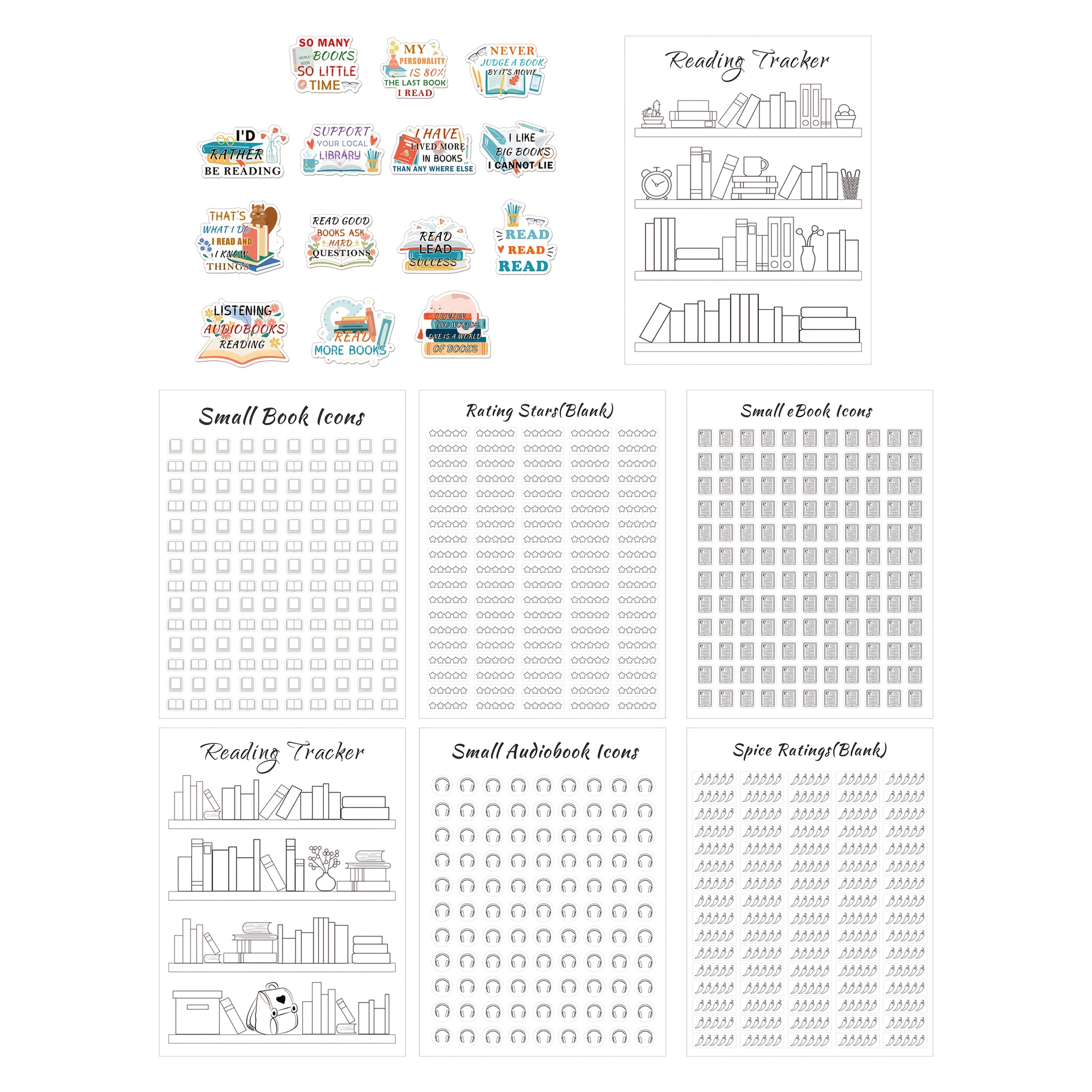 Image of Bookmarks In Of Stickers Measuring 6x8 Inches, Designed To Track Reading Progress. Ideal For Planners, Journals, And Reading Logs, Perfect For Reading Challenges With A Total Of 8 Sheets