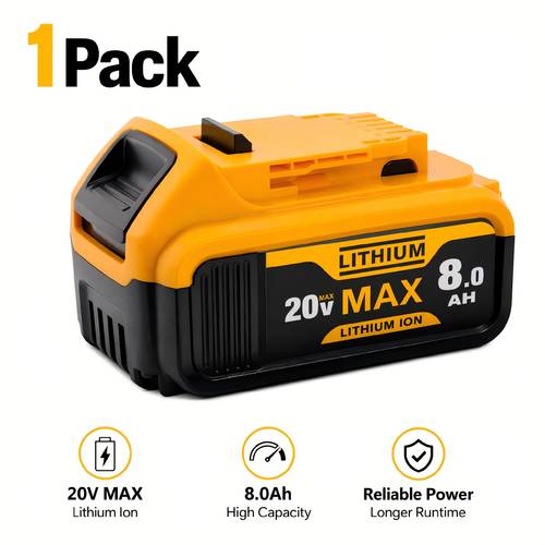 item picture 1pack 20v 8 0ah lithium ion replacement battery compatible with dewalt tools dcb200 dcb206 power tool battery pack