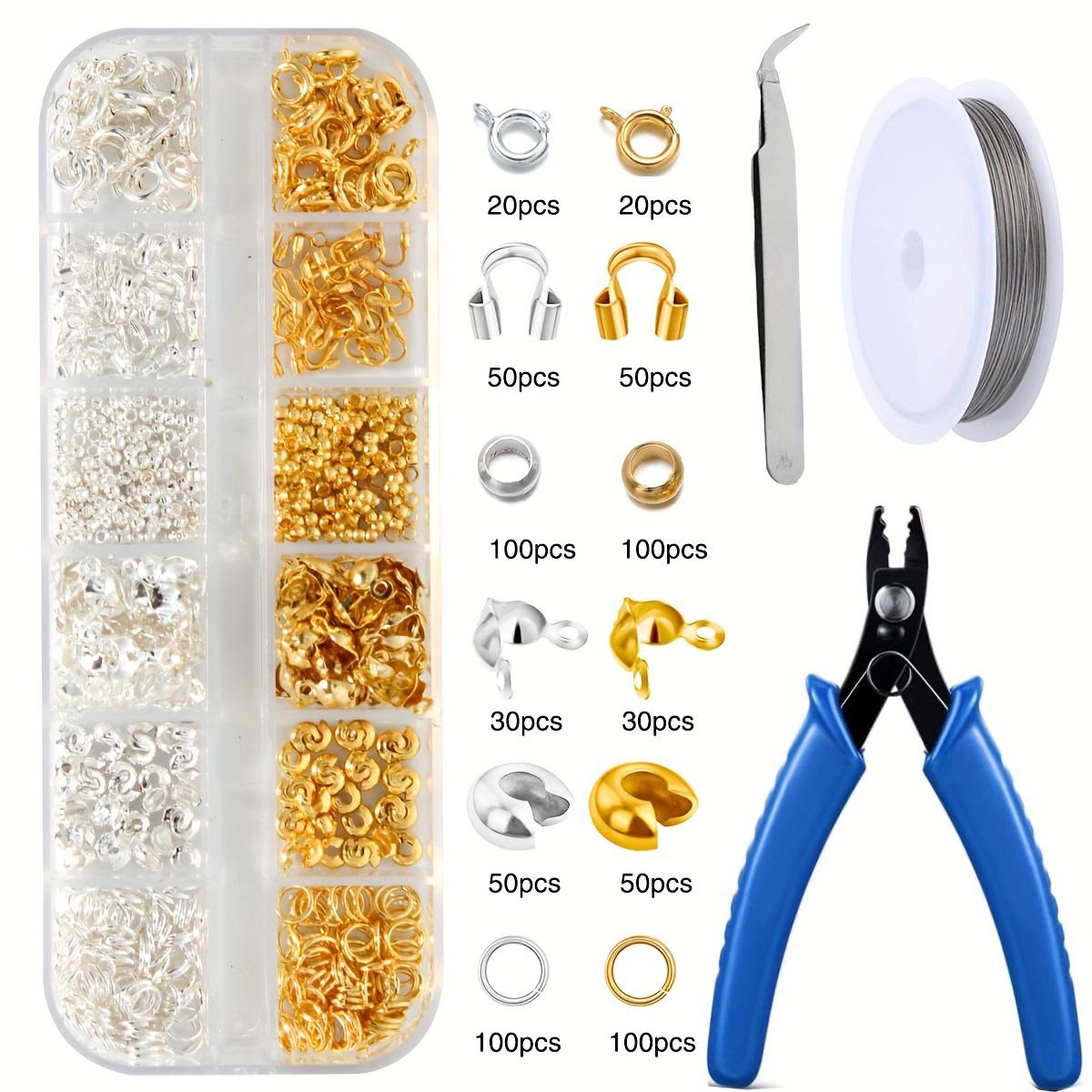 

1set Diy Jewelry Making Accessories Kit/ 20pcs Snap Hooks, Positioning Bead Spring Buckle U-shaped Buckle Crimp Beads Lobster Buckle Steel Wire Multi Type For Choice