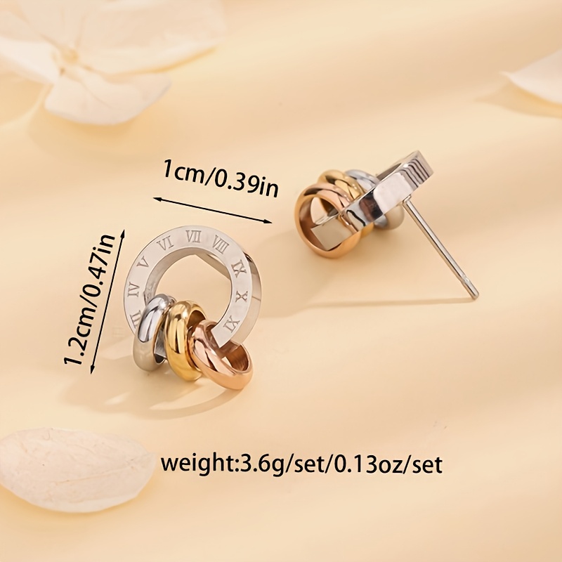 Stylish Roman Numeral Stainless Steel Stud Earrings, Bohemian Design