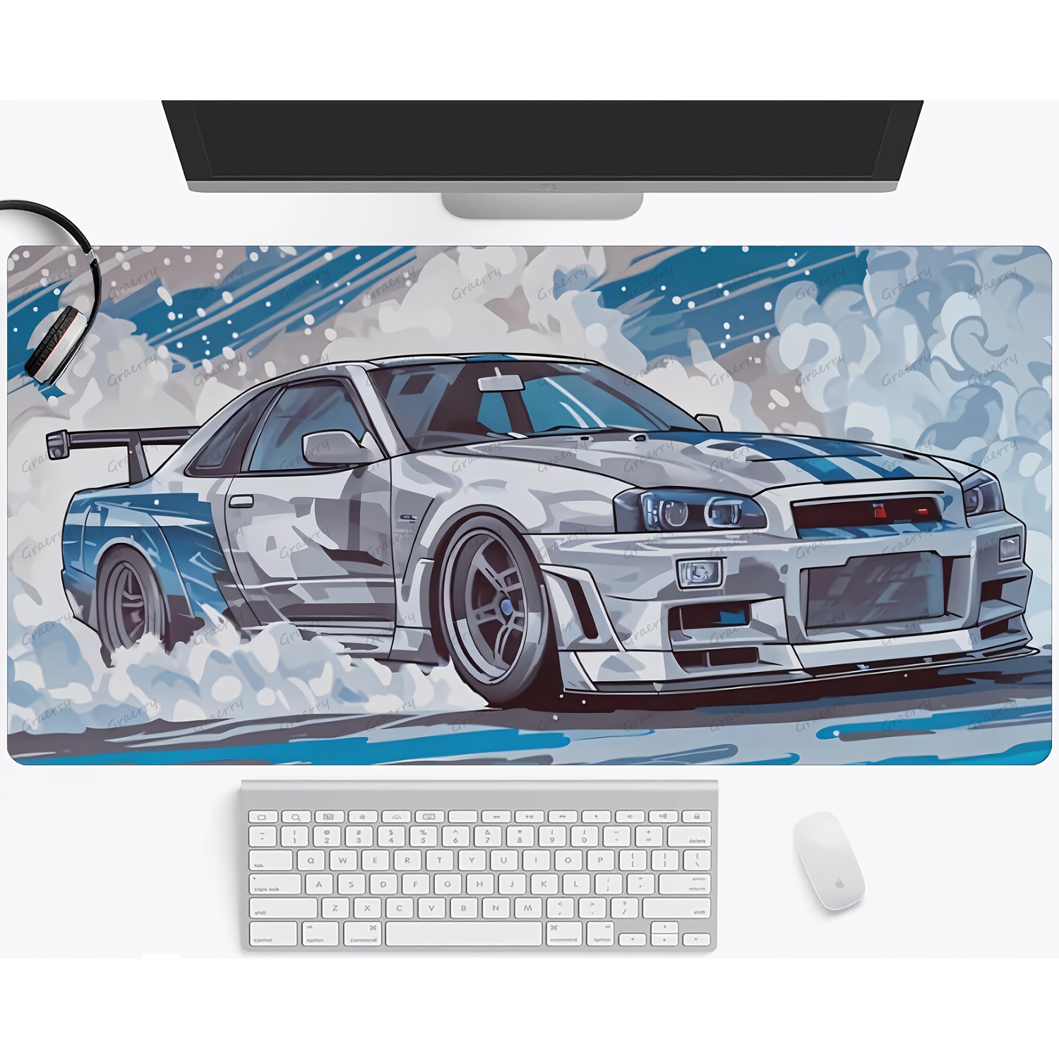 TEMU Anime Car Large Game Mouse Pad And Keyboard Pad - Non-slip Rubber Base, Seam Edge, , Bright Animation , Suitable For Pc, Office, Desktop Mouse