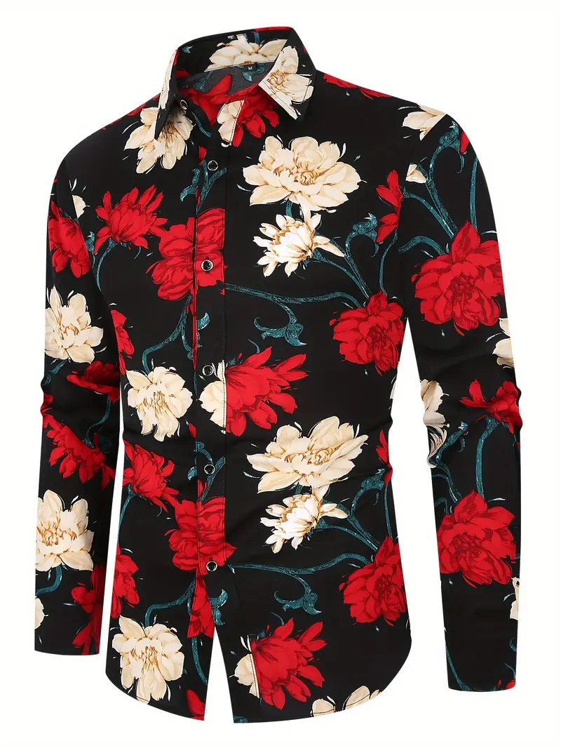 mens fit casual shirt black floral print red - Temu mens fit casual shirt black floral print red - Temu