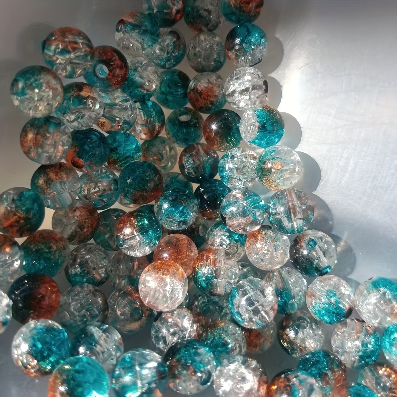 Image of 80pcs Of 8mm Aurora Blue Crackle Acrylic Round Beads For Diy Handmade Jewelry, Bracelets, Necklaces, Earrings, Etc.