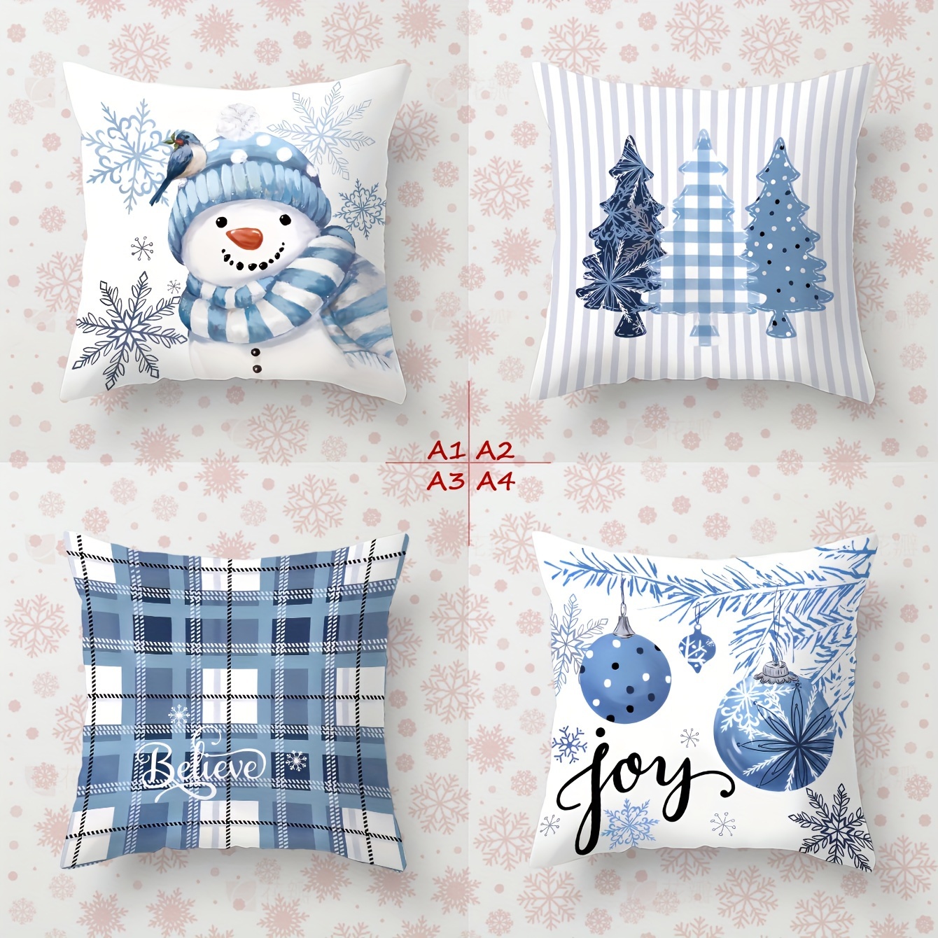 

4-piece Christmas Throw Pillow Covers Set, 17.7" Square, Reversible Contemporary Style With Holiday , Machine Washable, Woven Polyester With Zipper Closure For Room Decor