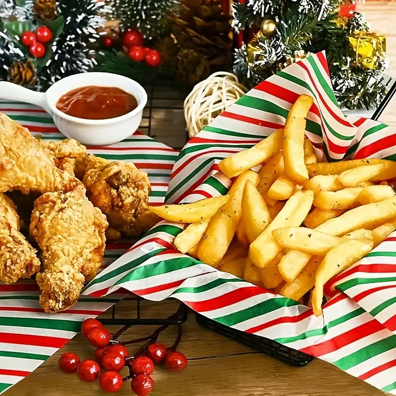 50 pack christmas themed oil absorbing paper sheets festive bakery parchment paper for hamburgers baked goods fried chicken disposable pre cut individual paper towels with Product details 7