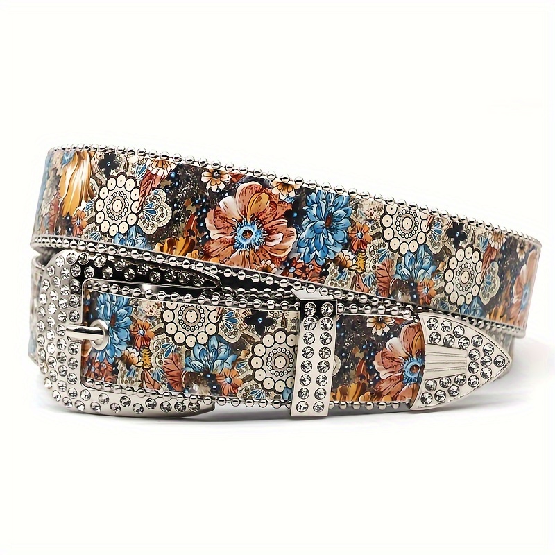 

Vintage Floral Skull Belt With Rhinestone Accents, Waistband For Women, Accessory For Dresses, Jeans, Pants, Ideal For , Weddings, Festivals, And Night Outs