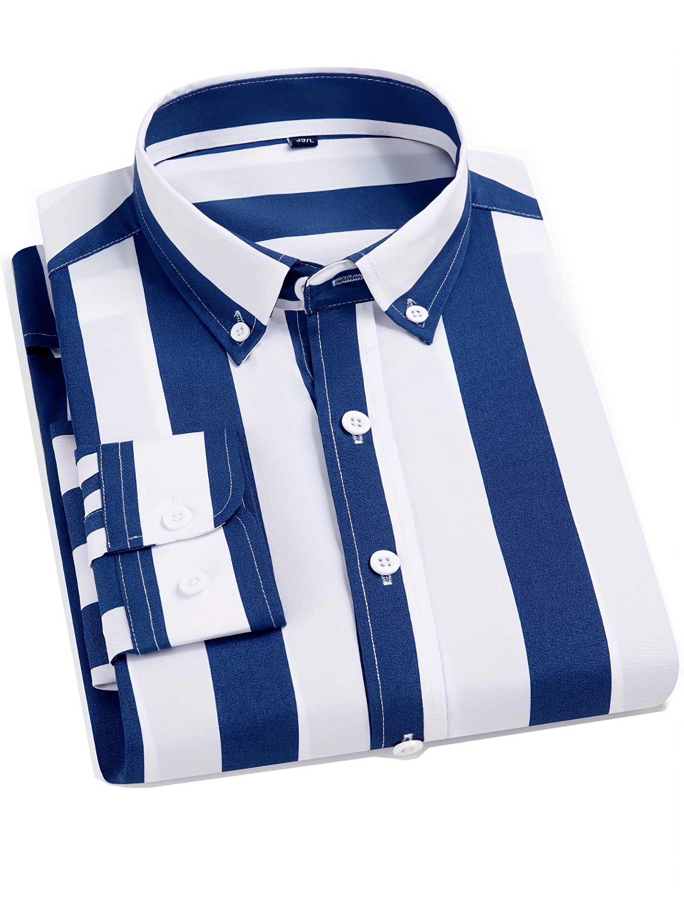 blue and white striped dress shirt mens Blue & White Striped Non-Iron Dress Shirt | The Pearl River main image 1