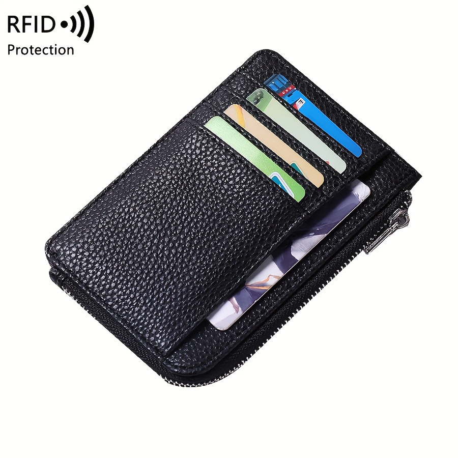 Image of Slim Minimalist Zipper Wallet - Faux Leather | Rfid-blocking Credit Card Holder With Coin Pocket | Compact - Perfect Gift For Birthdays, Holidays & Everyday Use, Essential Daily Wallet