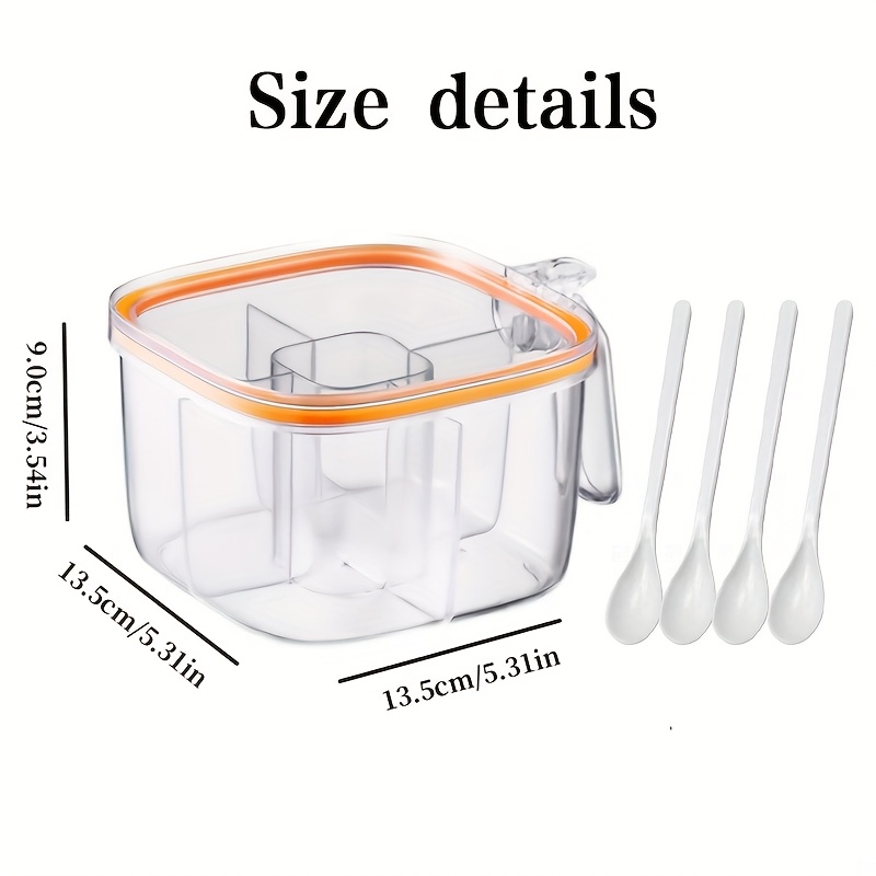 4-in-1 Spice Box With Dustproof , Pet Material With Sealing Ring, New Multi-functional Handle Compartment Non-slip Integrated Spice Storage Box, Exquisite Kitchen Seasoning Organizer
