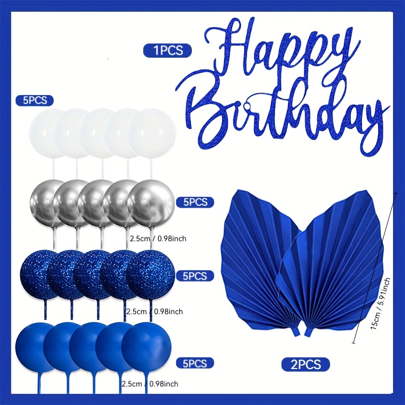 Image of 23pcs Blue And Silvery Ball Cake Decorations, Bohemian-style Cake Toppers, Blue Cake Decor For Christmas, Winter, Ice-themed Cakes, And Other Holiday Party Supplies