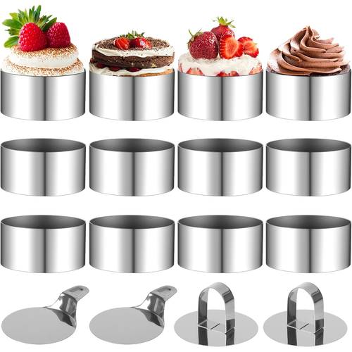 12 stainless steel mousse rings dessert rings and shaping molds 8cm stainless steel mousse rings 2 bases 2 lids suitable for making donuts and cakes