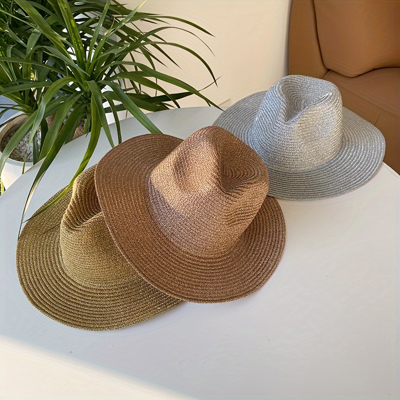 Rolled Short Brim Sun Hat Classic Foldable Straw Jazz Hats - Temu Canada