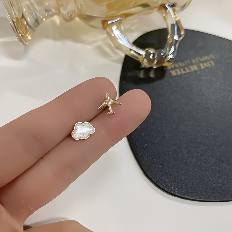 Minimalist Cloud & Airplane Stud Earrings Set