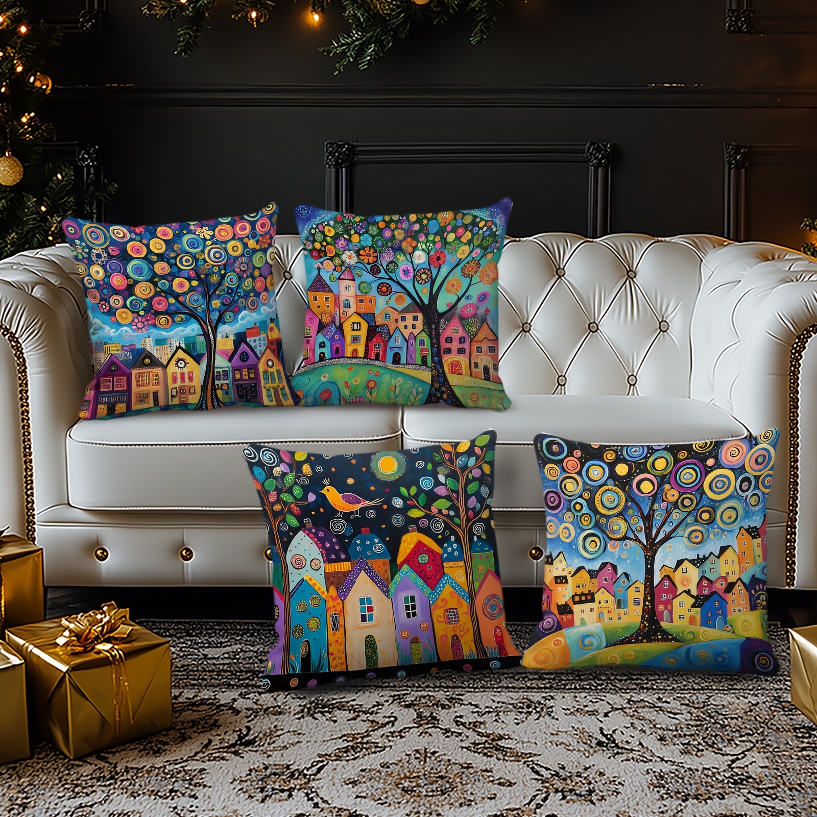 Image of 4pcs Countryside Pastoral Abstract Pillowcases Suitable For Daily Festive Parties Bedroom Living Room Car Sofa Decoration (pillow Inserts Not Included)