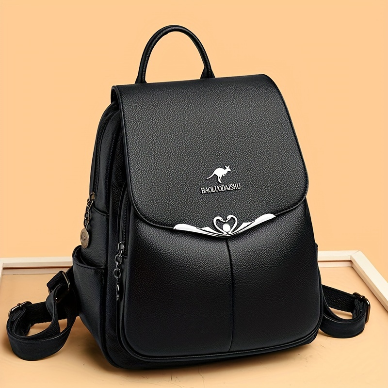 

Stylish Faux Leather Backpack - Spacious Multi-compartment Design For Travel & Commuting, Adjustable Straps, Zip Closure