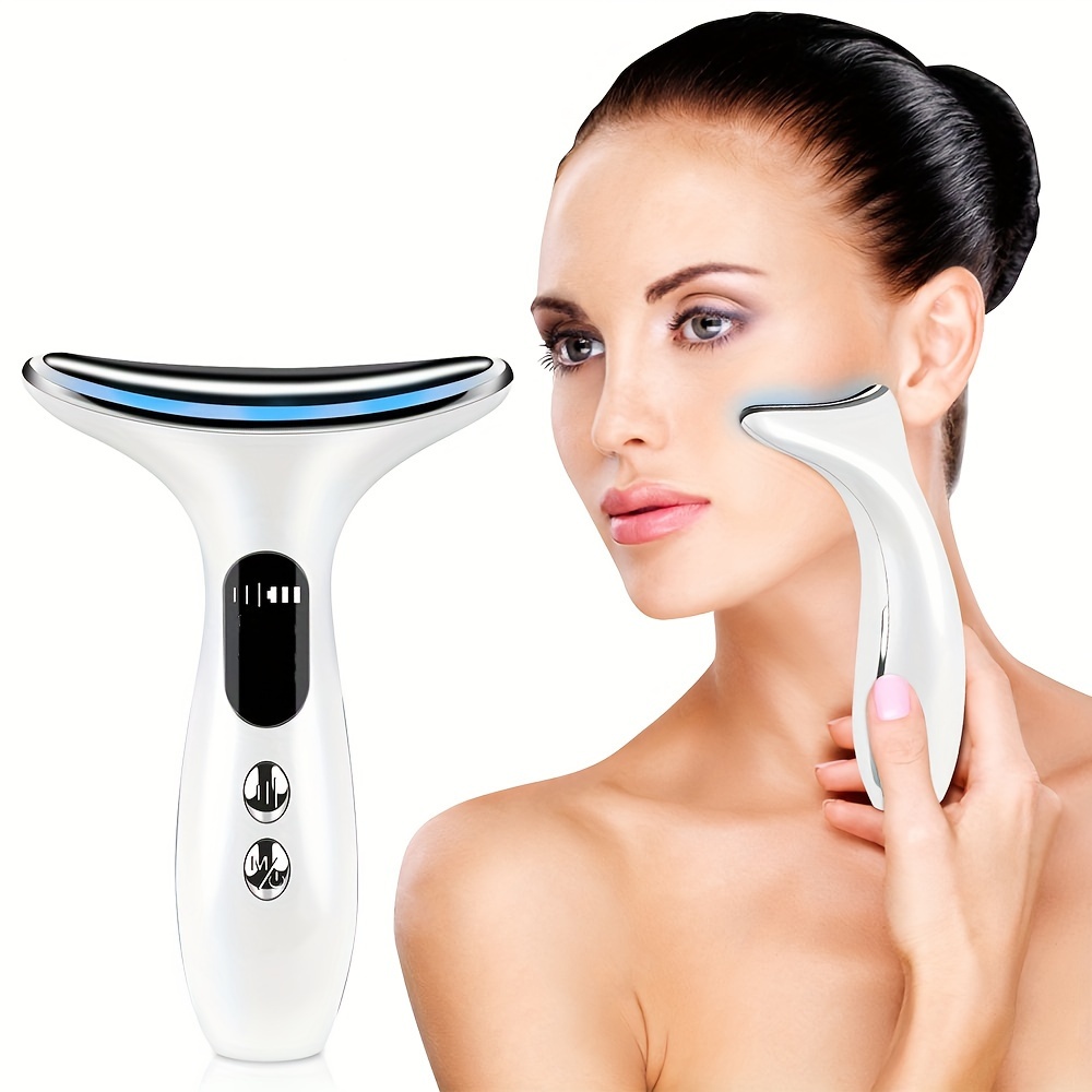 

3-color Led Facial And Neck Beauty Care Device, Multi-mode Face And Neck Massager, Usb Rechargeable & Skin Tightening For Women, Perfect Valentine's Gift, Unscented, 4-12v, Lithium Battery