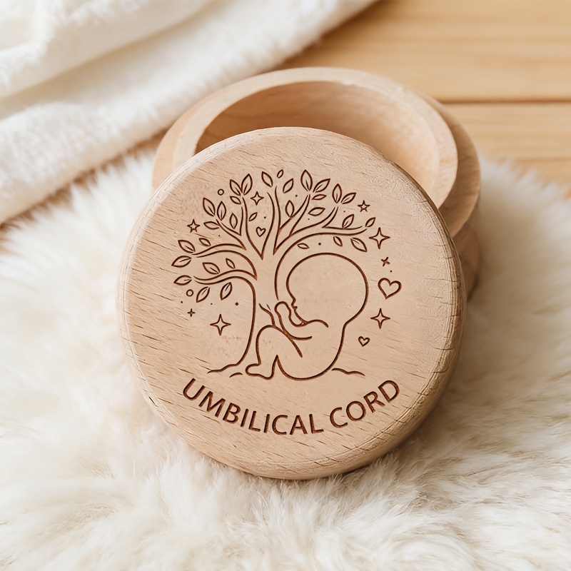 TEMU 2d Flat, 1pc Wooden Cord Box, Used For Storing Teeth, Cord, And Fetal Hair, Tooth Storage Box, Growth Commemorative Storage Box, Tooth And Fetal