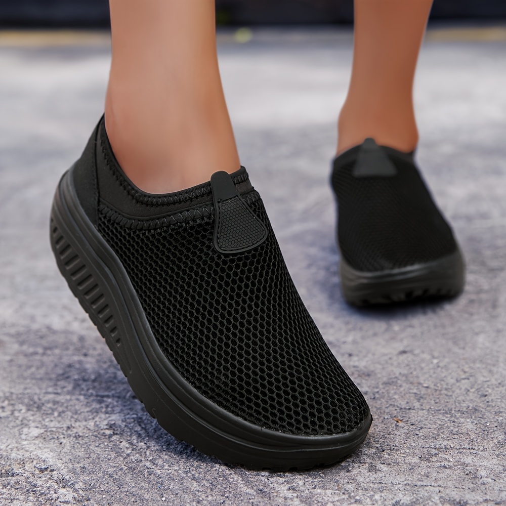 Women's Fashion Walking Shoes, Breathable Wedge Sneakers, Rocker Shoes,  Mesh Running Shoes, Outdoor Casual