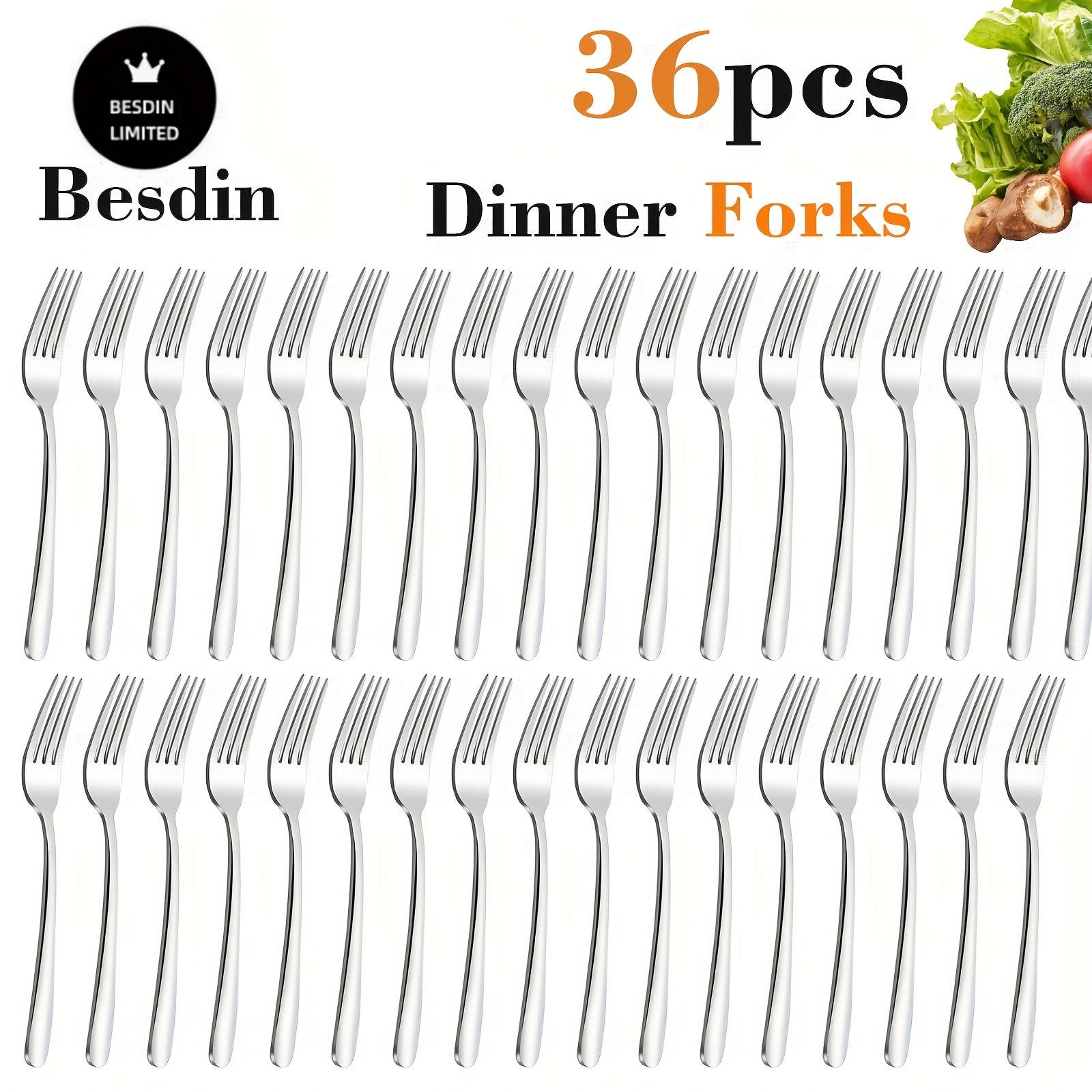 TEMU Set Of 36 Dinner Forks (8 Inches), Stainless Steel Silveryware Set Of 36 Pieces, Commercial Use Dinner Forks, Loose Pack, Suitable For Home,