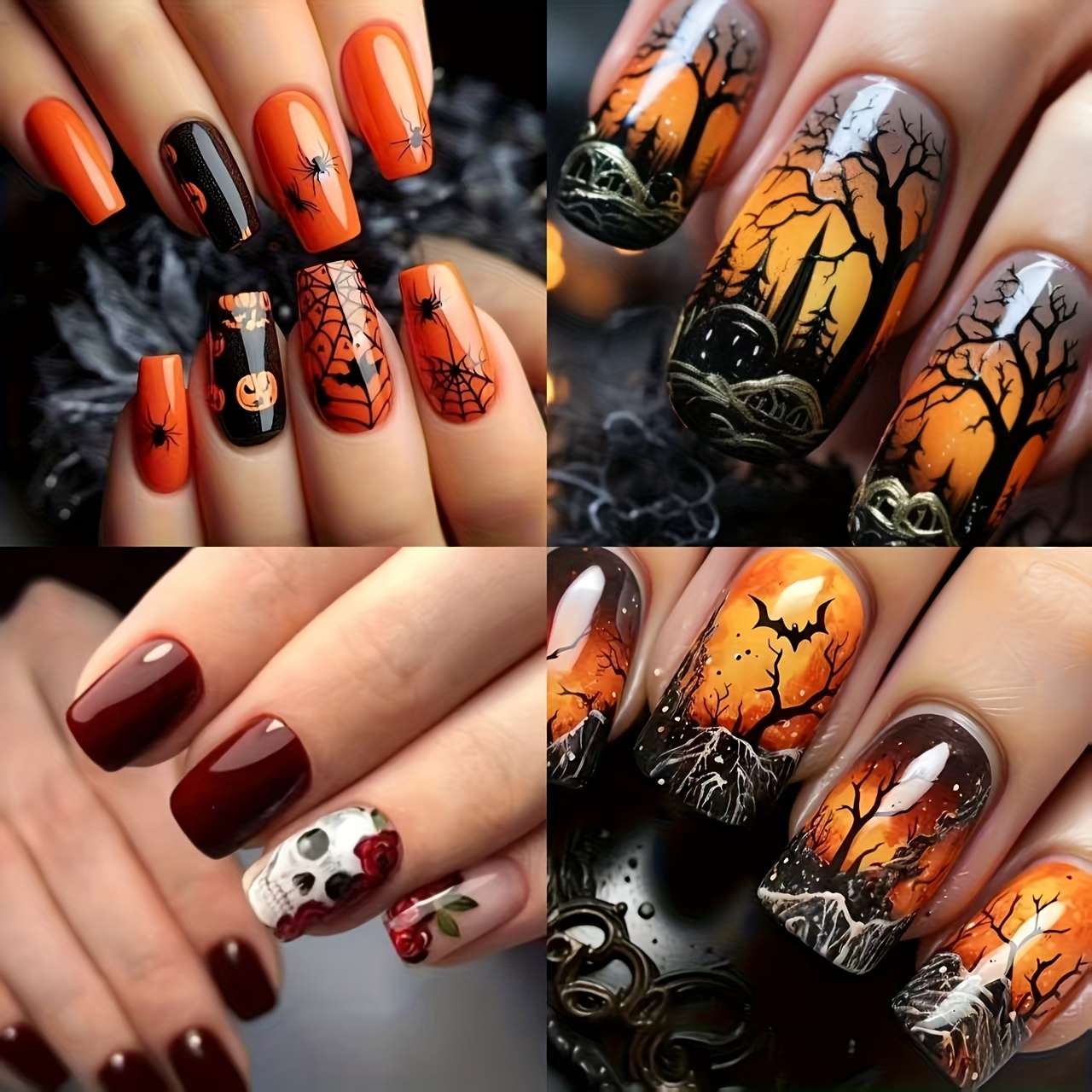 TEMU 96pcs Halloween Night Press - On Nails Removable Nail Art Set