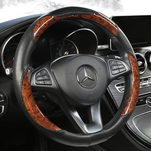 photo de l'article protège-volant pour mercedes-benz avec motif imitation bois et fibre de , antidérapante, housse intérieure et extérieure respirante, protecteur de adapté aux voitures et camions - accessoires auto à ajustement direct