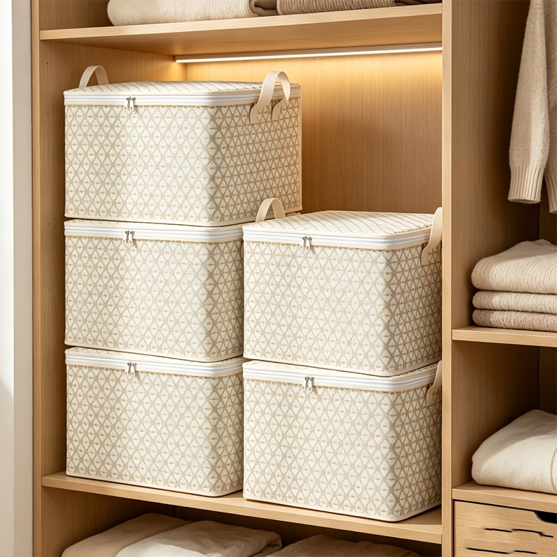 4pcs Set of Large Foldable Storage Bins with Lids, Patterned Fabric