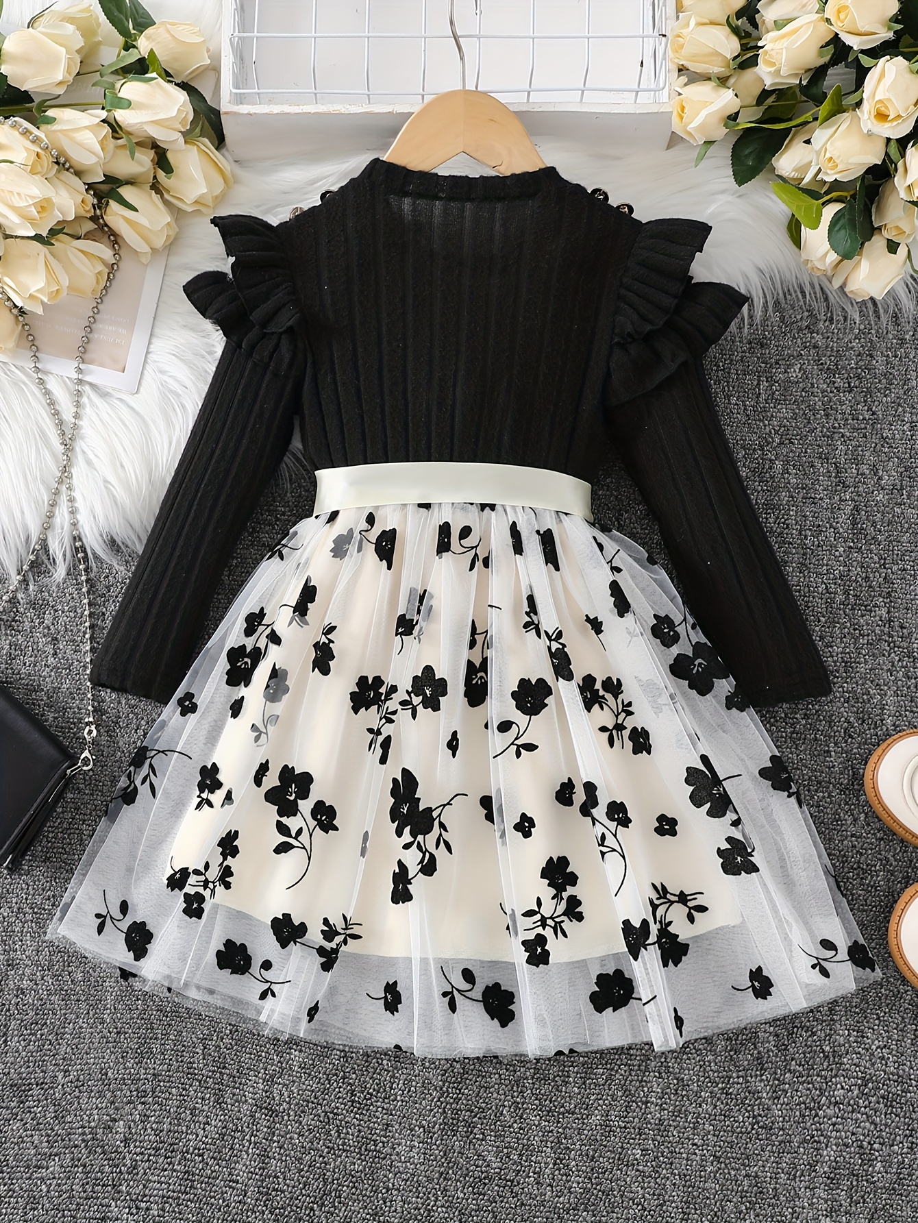 girls elegant smock dress puff sleeves waist bow short waist - Temu Cyprus