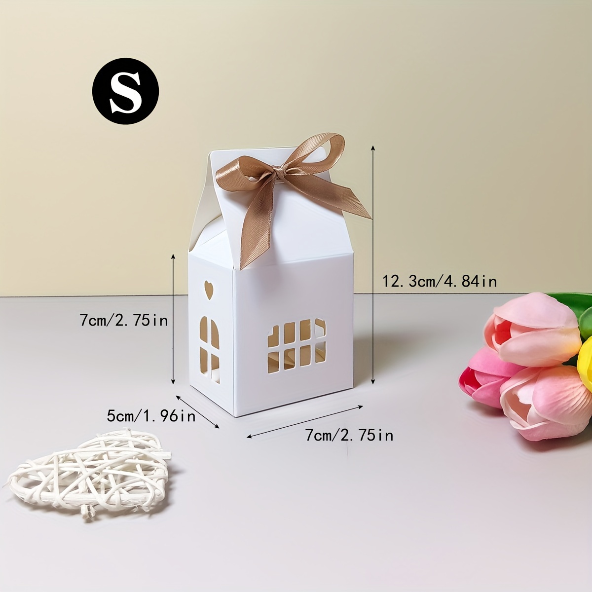 TEMU 12pcs House-shaped Gift Boxes 2.75 X 1. 4.84 Inches, With Bow Ribbon, Gingerbread House Packaging Boxes, Holiday Party Decorations, Candy