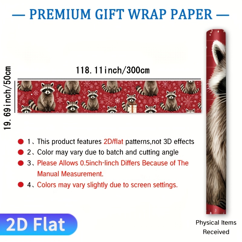 TEMU 1 Rouleau de d'Hiver pour Bricolage - Motif Laveurs Rouges, de Neige, , Feuilles et Briques, Feuilles pour Boîtes Cadeaux sur le Thème de
