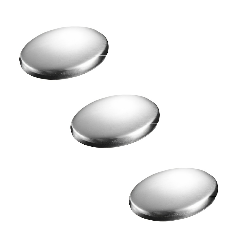 TEMU 3pcs Oval Stainless Steel Deodorizing Soap Bar, Metal Hand Odor Remover For Garlic, Onion, Fish & Shrimp, Reusable Kitchen Cleaning Gadget For
