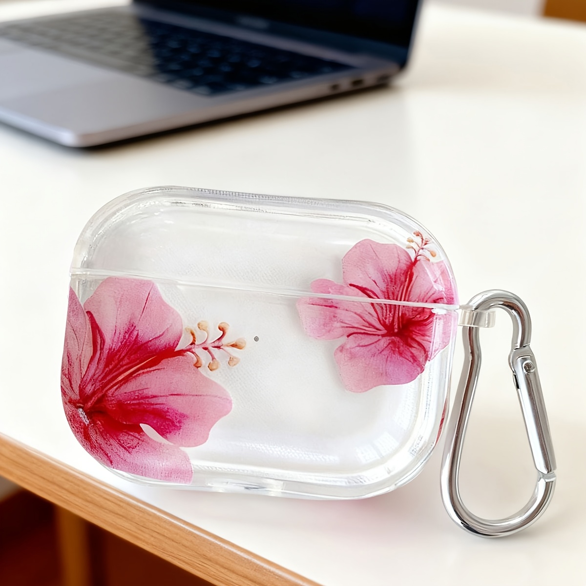 TEMU Realistic Hibiscus Flower Transparent Earphone Case, Includes 1pc Earphone Shell Hook, Compatible With For Airpods, For Airpods Pro (), For