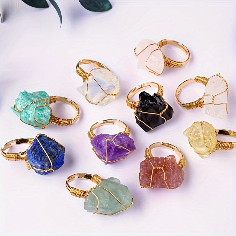 טבעת קריסטל גולמית טבעית אחת, טבעת פתוחה מתכונת, מרקמים מתנה בעבודת יד, סגנון חופשה (דירה עם סגנון ייחודי מגוונות)