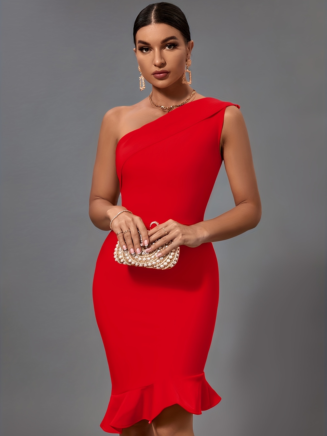 open lace back dress Molly Red One Shoulder Bandage Dress