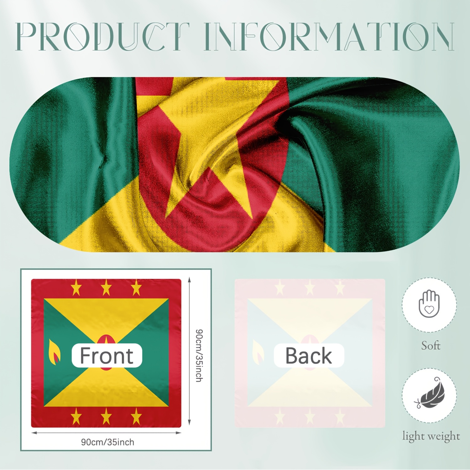 TEMU 1pc Headscarf, Grenada Flag Pattern Printed Square Scarf, Casual Outdoor Headscarf, Lightweight Breathable Sun-shading Shawl, Square Scarf,