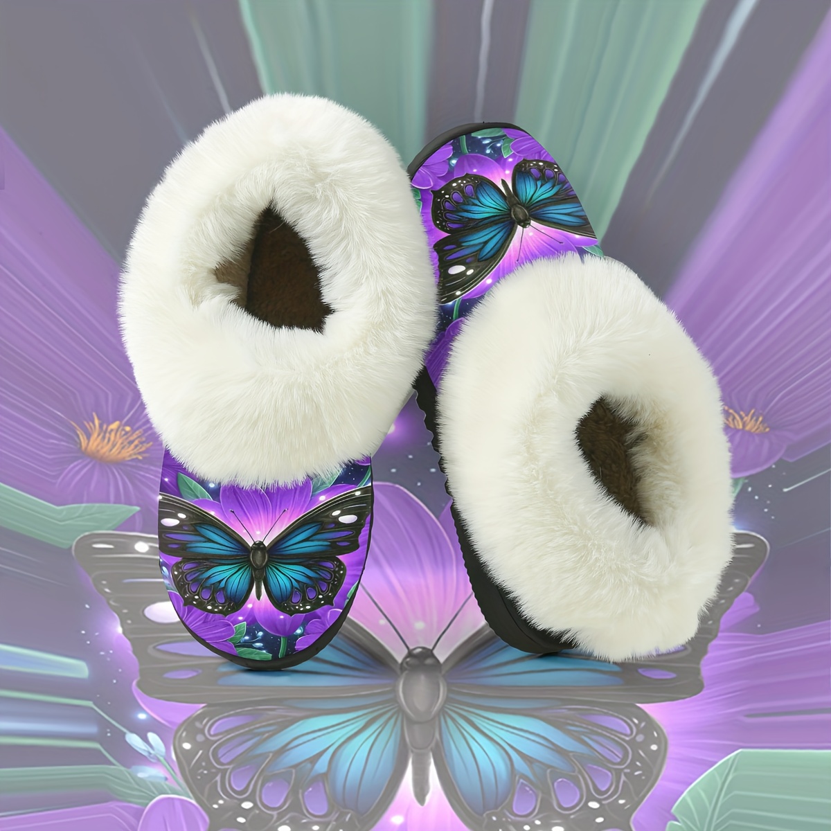 TEMU [jit] On Purple Printed, 1 Pair, Plush Slippers, Soft, Comfortable, Durable, , No Shedding, Suitable For Halloween, Christmas, Birthday Gifts,
