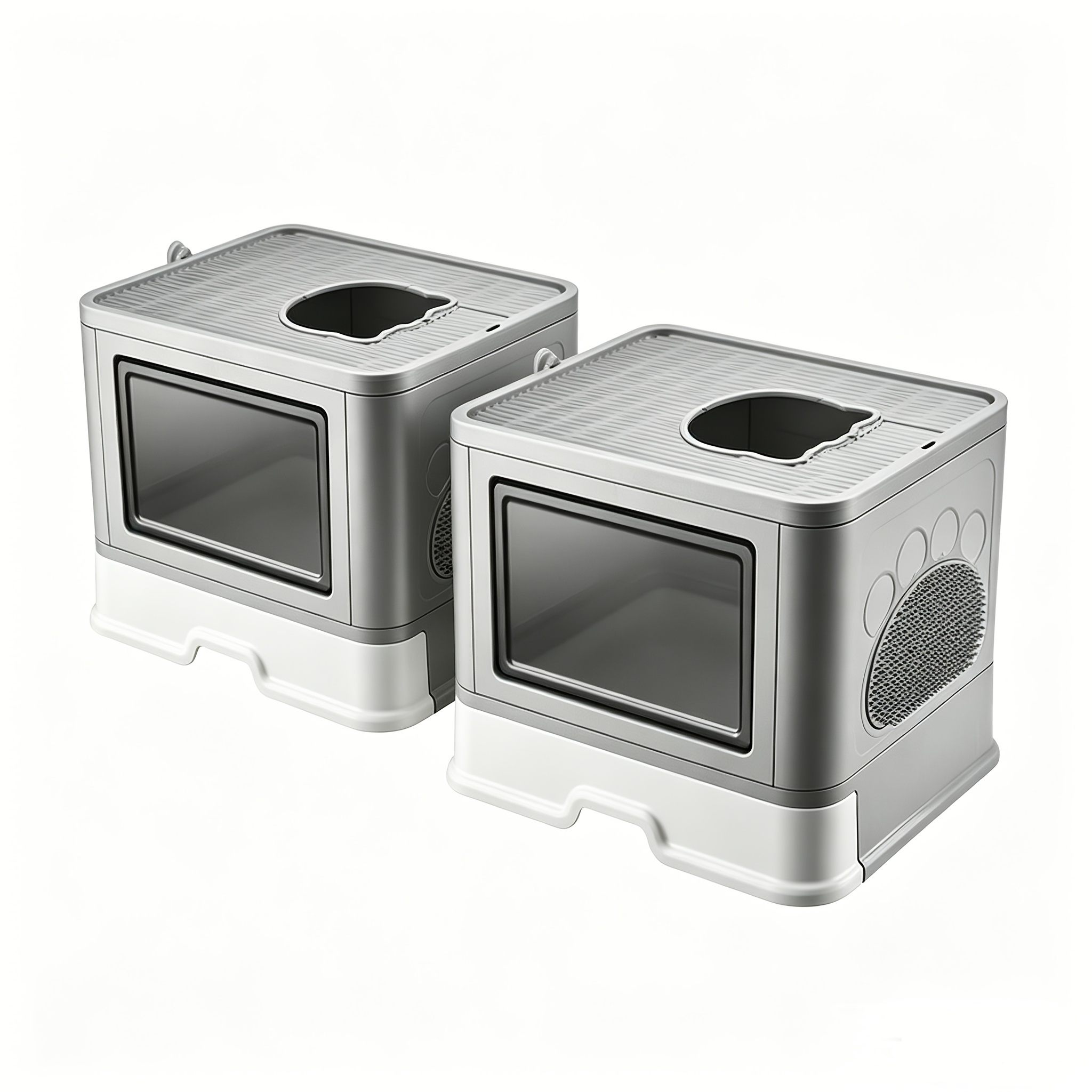 Image of Set Of 2 Enclosed Cat Litter Boxes - Covered For Multi-cat Households, Heavy-duty Plastic With Scratch-resistant Base, Complete 45x35x37cm Litter Tray Set, Stackable For Storage (2pcs - 50x40x37cm)