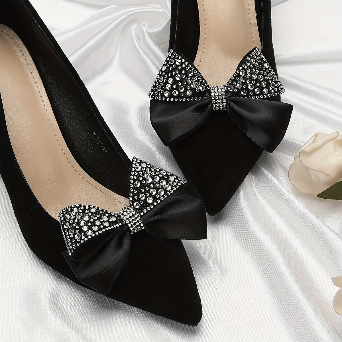 

Elegant Rhinestone Bowknot Shoe Accents, 1 Pair, Fashionable Polyester Bows For High Heels & Flats, Perfect Gift For Women & Girls, Shoe Decor Accessories