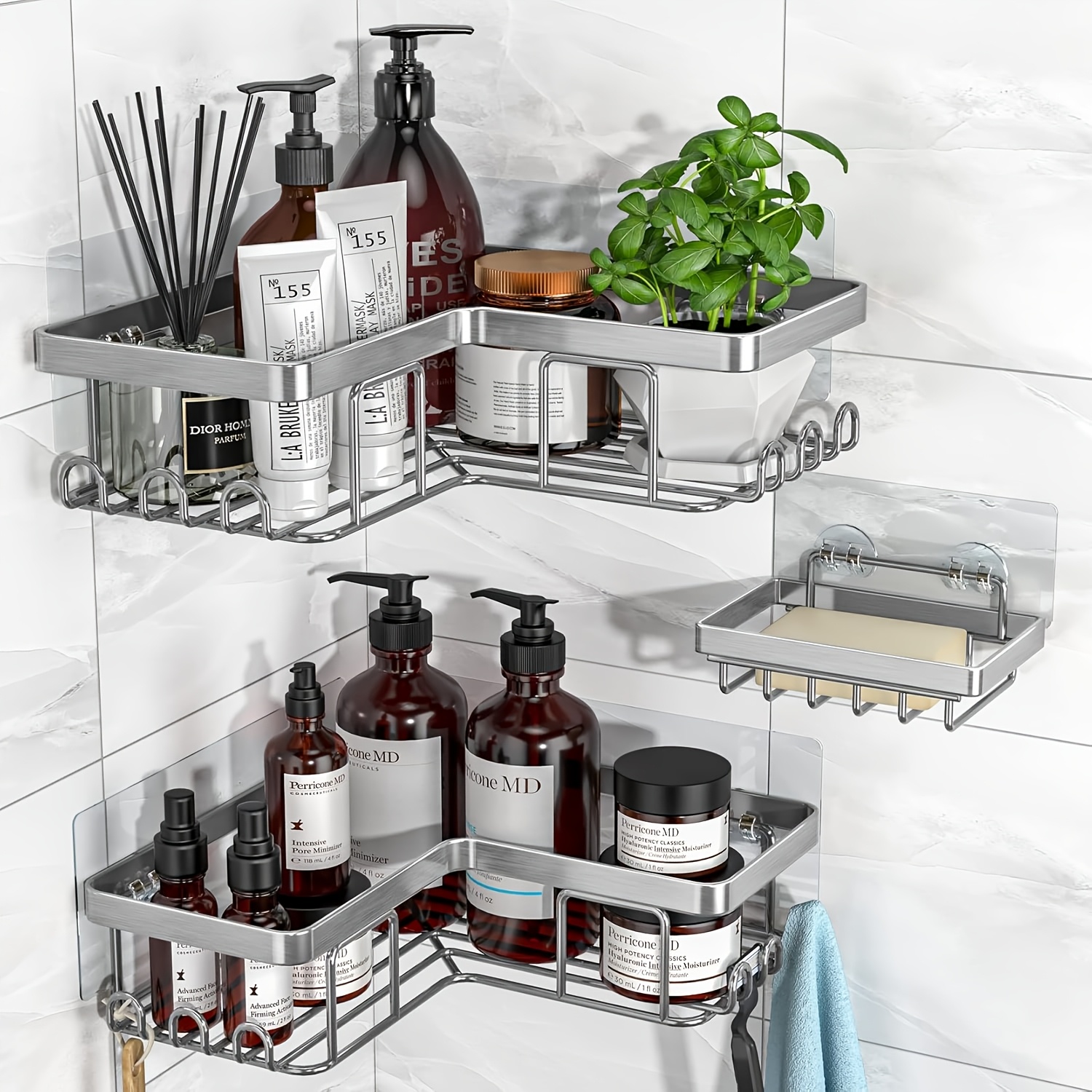Image of Shower Shelf Corner - Shower Shelf No Drilling Shower Shelf Shampoo Holder For Shower Basket Shower Holder Bathroom Organiser Black
