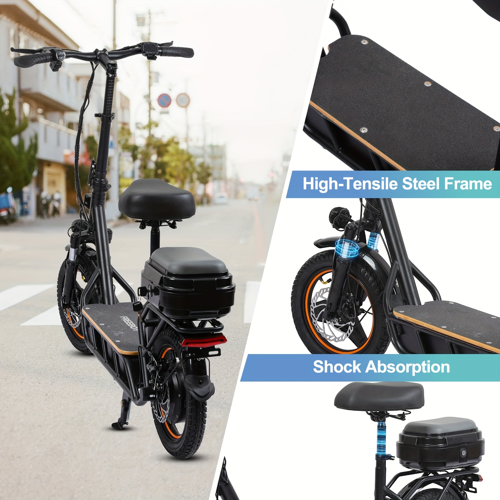 750w high speed brushless motor electric scooter with seat basket 29   range 20 mph   foldable design for commuting travel and daily use Product details 1