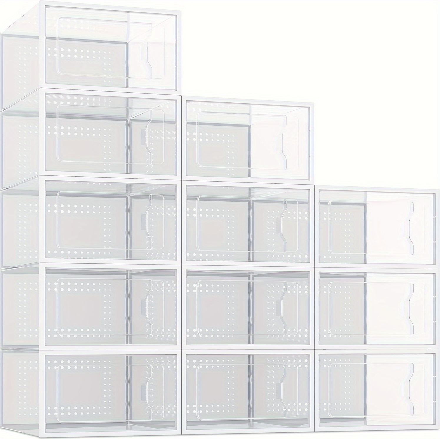 

12pcs Shoe Storage Box, Clear Plastic Stackable Shoe Organizer For Closet, Interlocking Design Shoe Container Bins For Sneakers, Foldable Shoe Rack With Lids