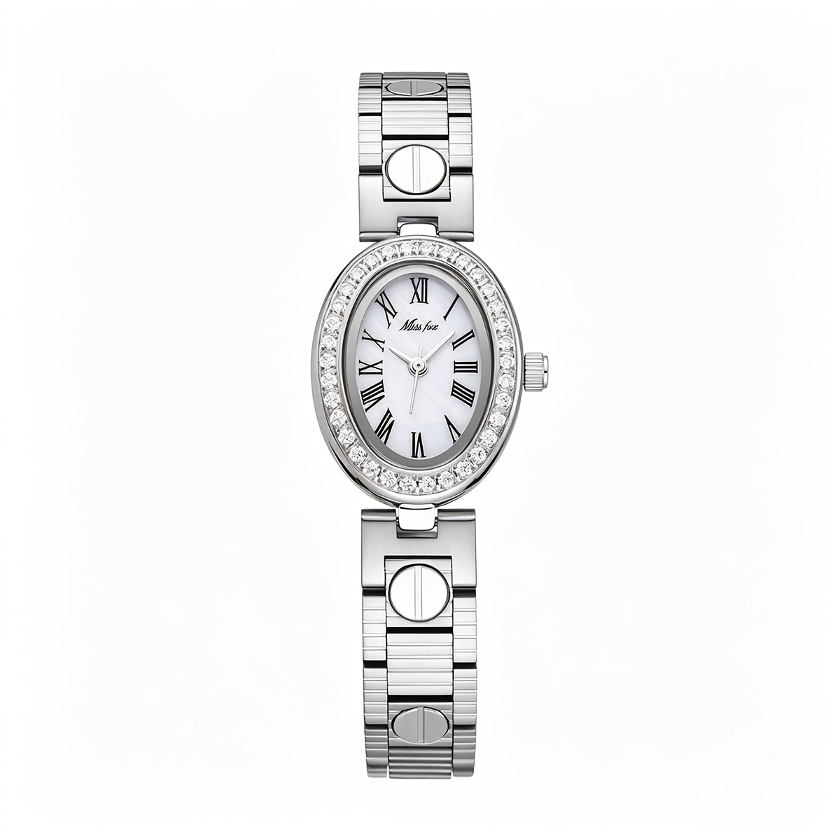 MISSFOX Elegant Women's Zirconia-Embedded Oval Dial Watch